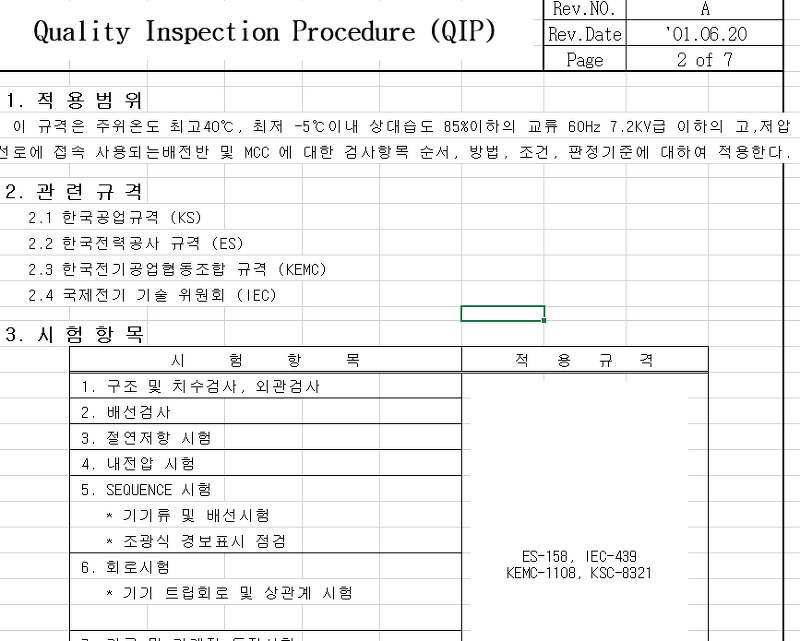 검사계획서 Quality Inspection Procedure (QIP)