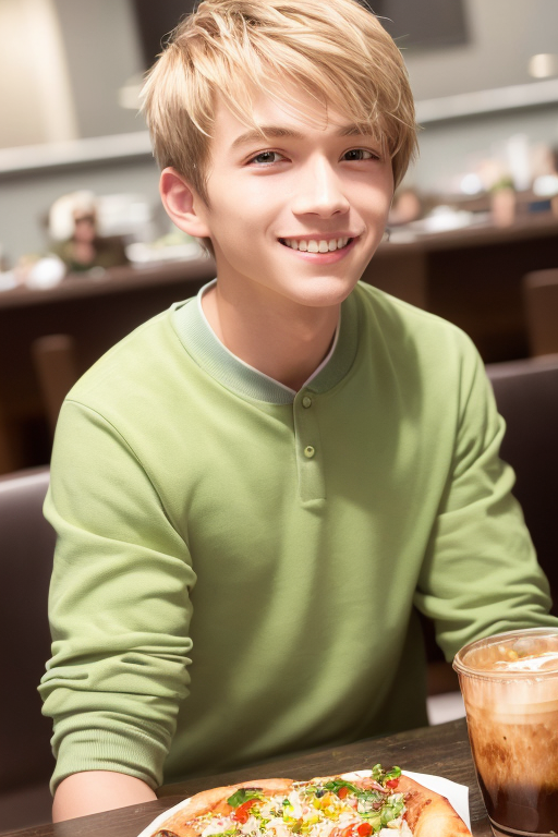 [Boy-192] Free Ai live-action illustration image of a blonde male character set in a restaurant