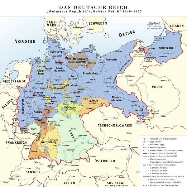 1919~37년 독일 바이마르 시대의 독일 지도
