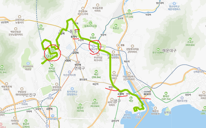 [부산] 210번 버스 노선 시간표 : 사직역, 동래역, 안락역, 수영역