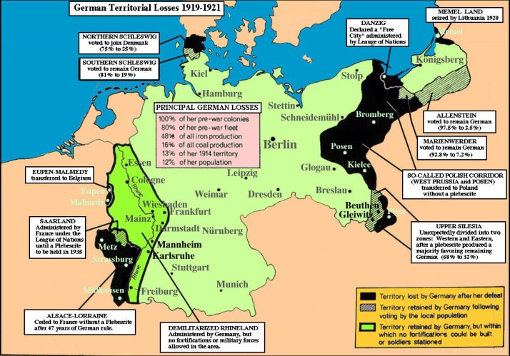 1918년 : 독일이 1차 세계대전으로 잃은 영토