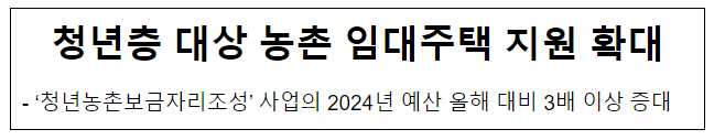 청년층 대상 농촌 임대주택 지원 확대