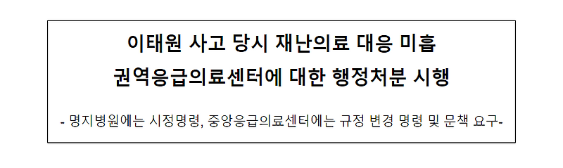 이태원 사고 당시 재난의료 대응 미흡 권역응급의료센터에 대한 행정처분 시행