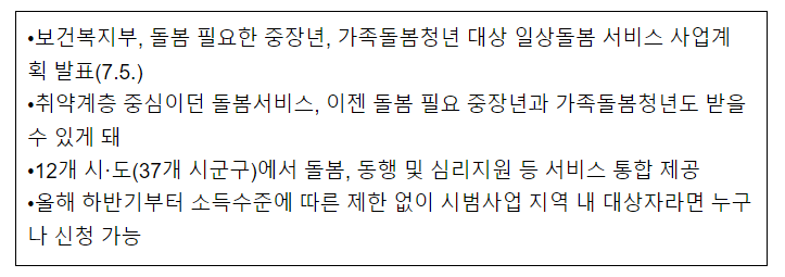사회서비스 고도화로 중장년·청년 대상 일상돌봄 서비스 시작