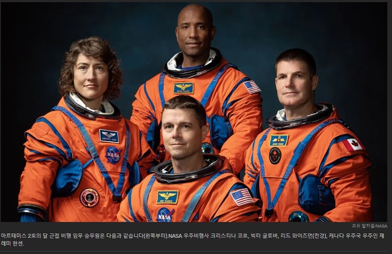미국 NASA, 50년만에  달탐사 도전에 선발된 4명의 우주비행사