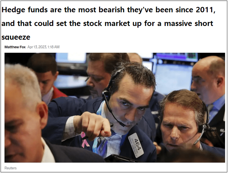 주식시장 일단 파세요! Hedge funds are the most bearish they've been since 2011, and that could set the stock market up for a massive short squeeze