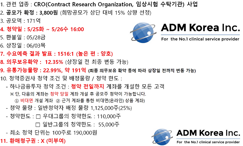에이디엠코리아 공모주 청약 수요예측 완료(공모가 3,800원 확정) 및 기업분석, 균등배정 예상주수