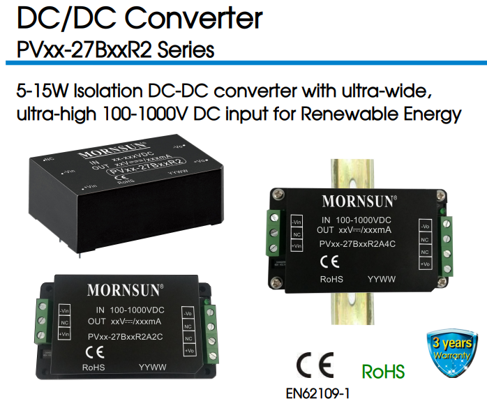 [유성테크] MORNSUN 5-15W Isolation DC-DC Converter PVxx-27BxxR2 Series