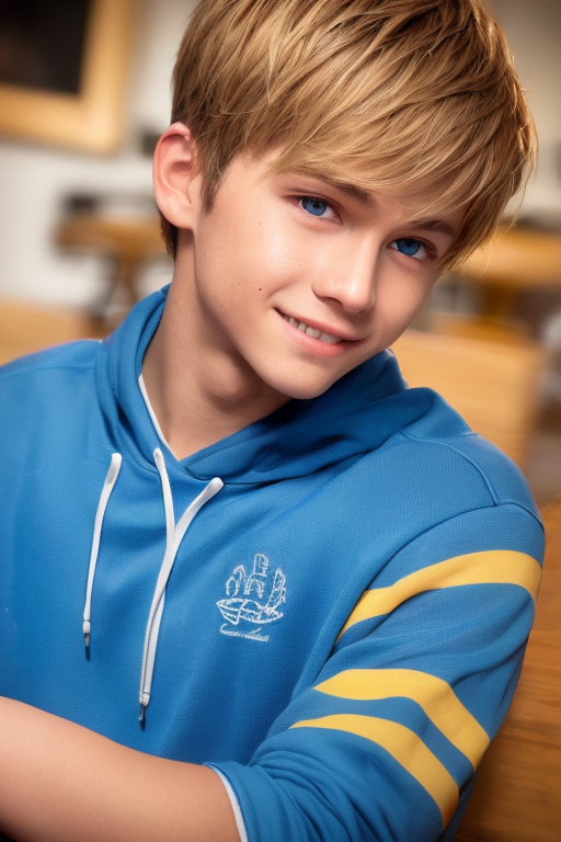 [Boy-185] Free image of a blond-haired blue-eyed boy in a restaurant & cafe