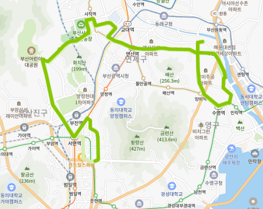 부산 54번 버스 시간표와 노선 정보 [수영역, 부산경상대, 법원, 부산의료원, 어린이대공원, 부전시장]