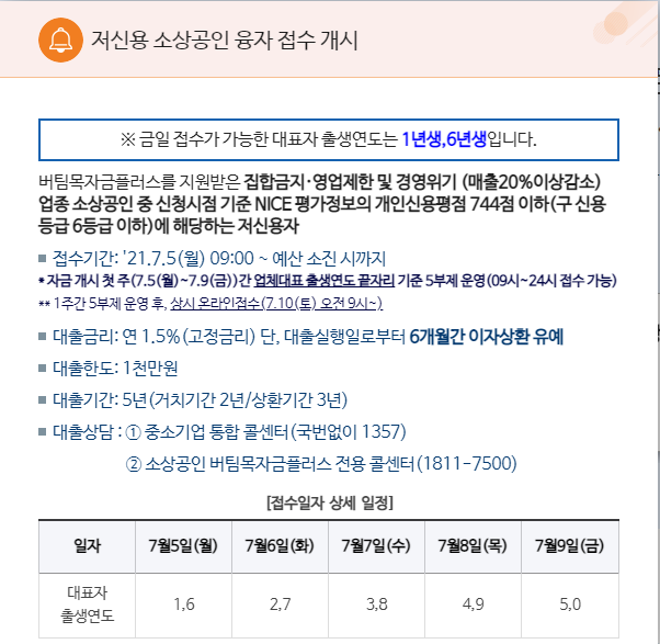 [중소벤처기업부] 2021년 저신용 소상공인 융자 접수 개시 안내