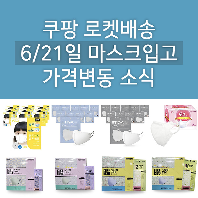 6월 21일 쿠팡 마스크 입고소식 : 새벽 에티카 마스크 파티 ! 아이리스 소형 KF80 / 뉴크린웰 대형 중형 소형 / 아에르 / 블루본 KF80 소형 22일 입고예정