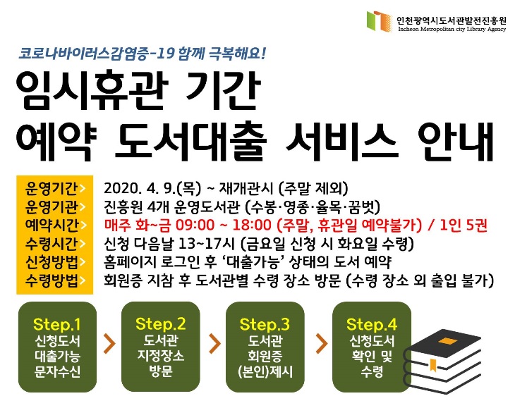 인천광역시 미추홀구 수봉도서관 임시휴관 기간 예약 도서대출 서비스 이용 후기