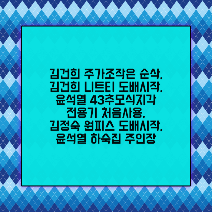 김건희 주가조작은 순삭, 김건희 니트티 도배시작, 윤석열 43추모식지각 전용기 처음사용, 김정숙 원피스 도배시작, 윤석열 하숙집 주인장이야기