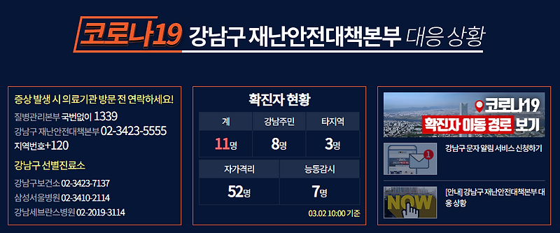 서울 강남 코로나 확진자 동선((2020.03.03업데이트))