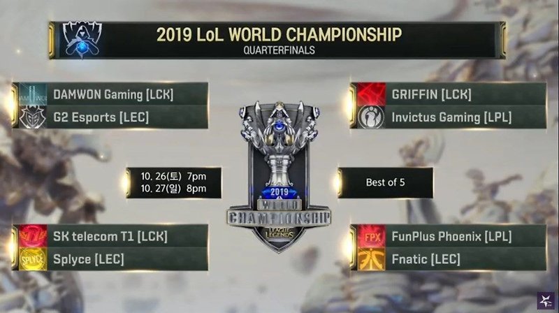 롤드컵 8강 대진표, LCK 한국팀 전원 1위로 진출