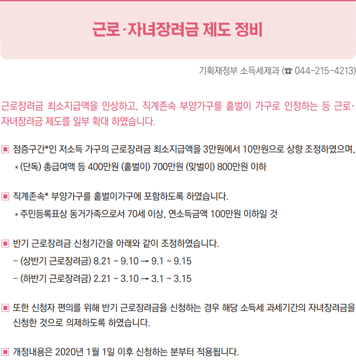 2020년 근로장려금 자격요건, 신청기간 안내