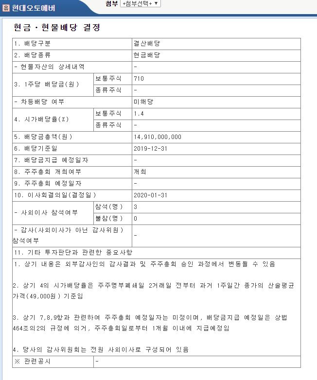 현대오토에버 2019년 배당공시