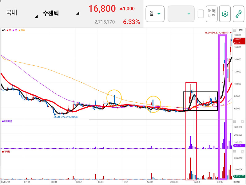 코로나 진단키트 유럽인증 급등주 수젠텍 차트보기