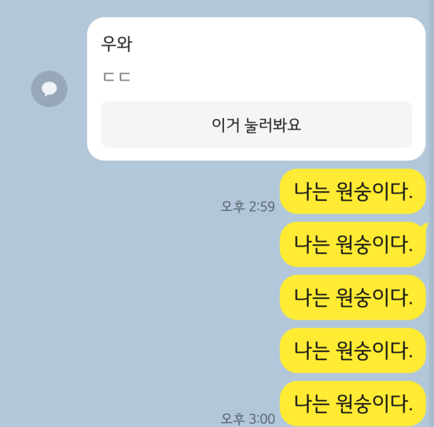 카카오톡 나는 원숭이다 이거 눌러봐요 해킹논란?