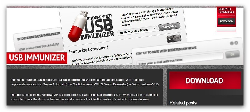 오토런(Auto Run)으로 감염되는 악성코드(바이러스)을 방지해주는 Bitdefender USB IMMUNZER
