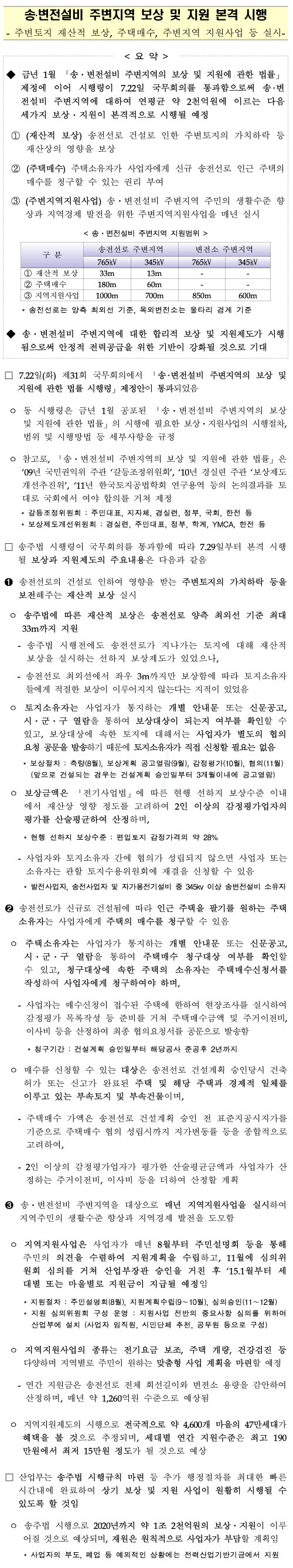 산업통상부, 송변전설비 건설시 지역주민 보상 확대