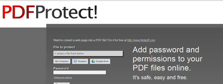PDF 파일을 암호화를 도와주는 사이트-PDFProtect