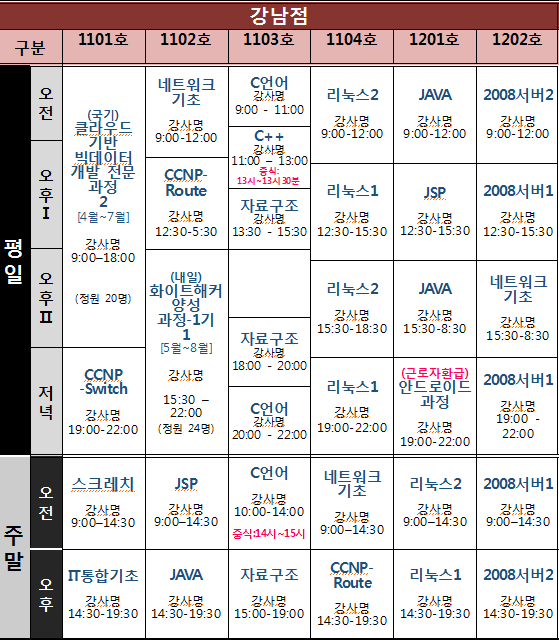 KG아이티뱅크강남점 시간표