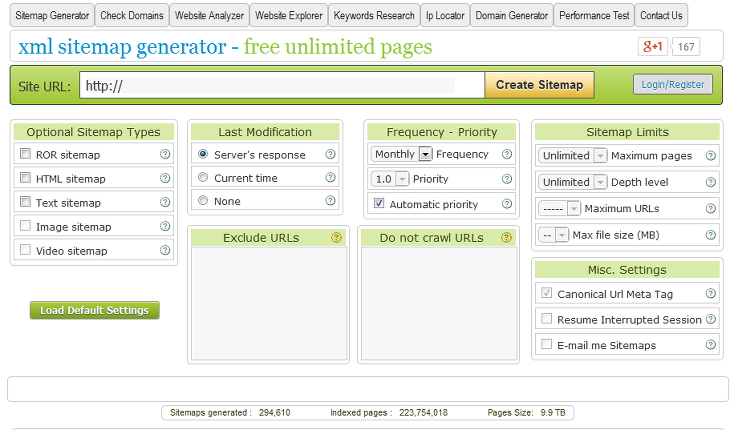 XML Sitemap(XML 사이트맵)을 만들어주는 사이트-Check-domains Generator