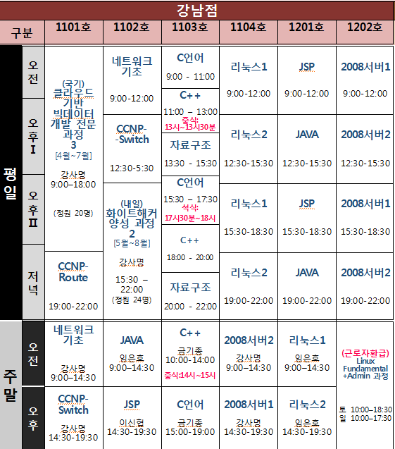 KG아이티뱅크 강남점 6월 시간표