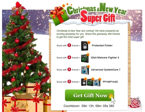 Christmas&New Year Advanced SystemCare 7, IObit Malware Fighter 2, Protected Folder 6개월 프로모션