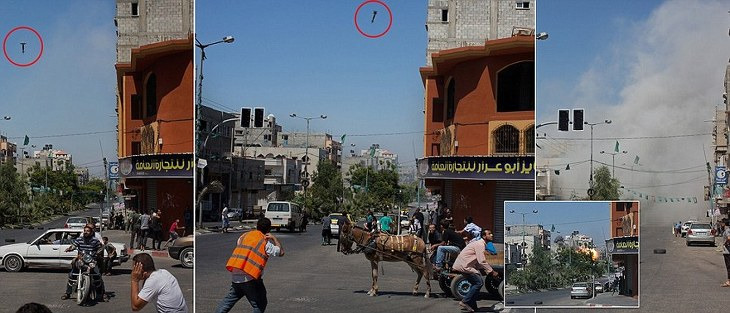 이스라엘군의 가자 시내 아파트단지 미사일 발사 광경 Incredible photographs capture Israeli missiles a split second...VIDEO