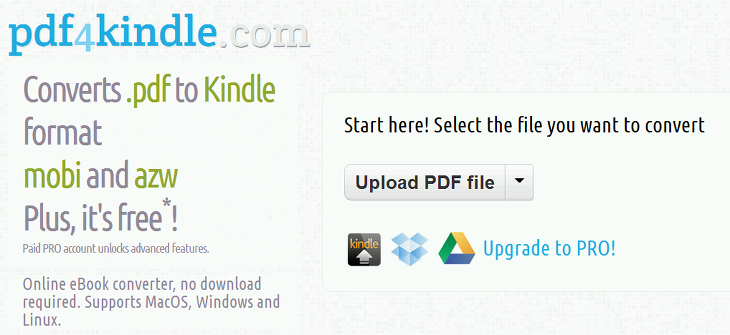 PDF 파일을 mobi파일 확장자로 변환을 도와주는 사이트-pdf4kindle