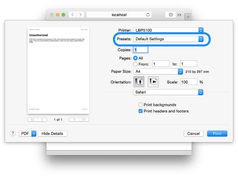 Mac의 프린터 기본설정 바꾸기