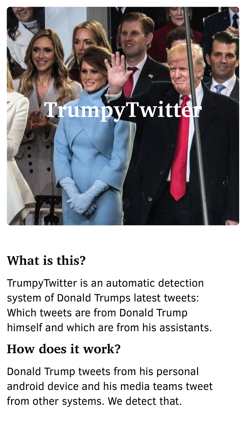해당 트위터 멘션은 트럼프 대통령이 직접 했다-TrumpyTwitter