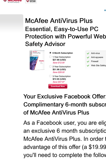 McAfee AntiVirus Plus Free for 6 months(맥아피 안티 바이러스 6개월 프로모션)