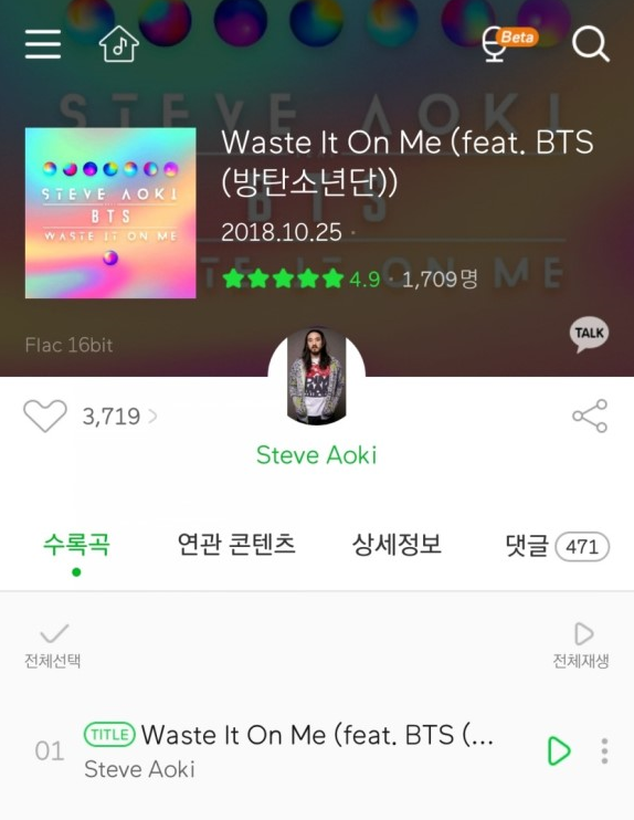 [sound악/가사](feat.방탄소년단 BTS 정국 지민 알엠) Steve Aoki-Waste It On Me 정보