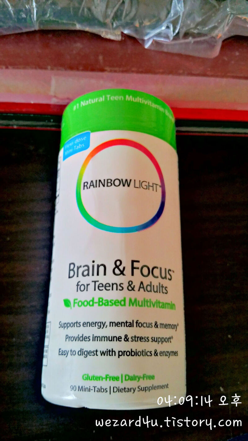 수능생을 위한 집중력 향상 건강보조식품-Rainbow Light, 뇌 & 집중력 청소년 & 성인용, 식품 기반 멀티비타민, 90 미니 탭
