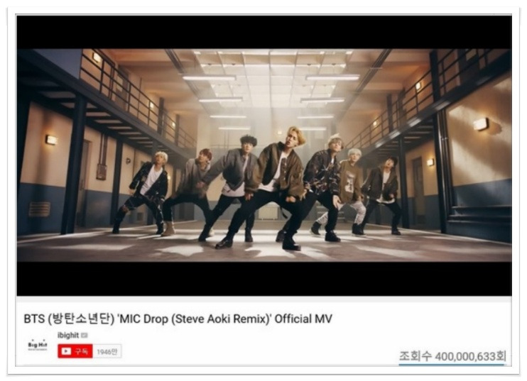 방탄소년단 ‘MIC Drop’ 리믹스 MV 4억뷰 돌파