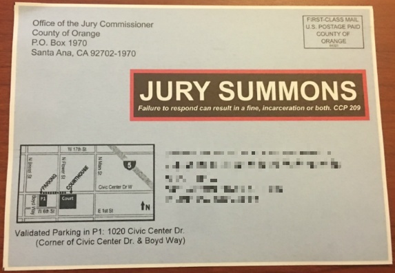 Jury summons 배심원 참가 요청 메일