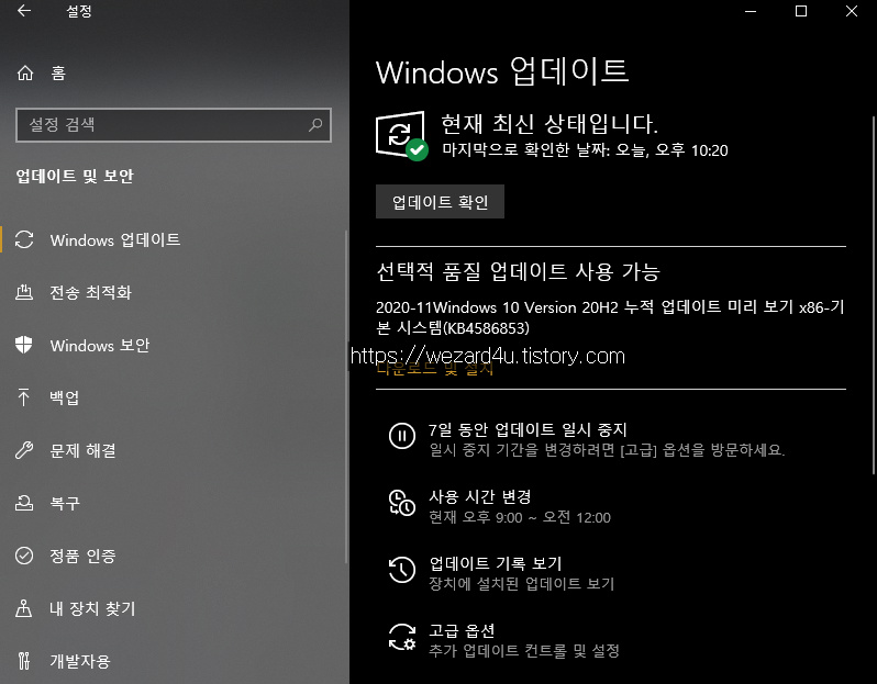 윈도우 10 KB4586853 선택적 품질 업데이트