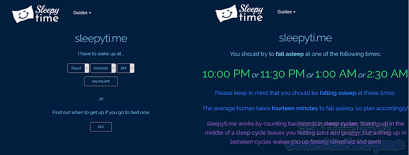 언제 잠을 자야 개운하게 일어날 수 있는지 계산해 알려 주는 사이트-sleepyti