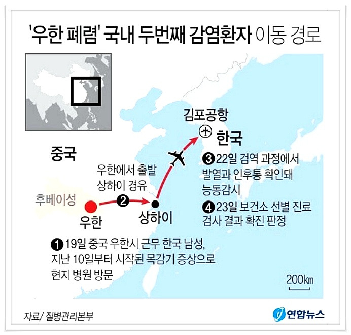 국내에서 '우한 폐렴'으로 불리는 신종 코로나바이러스감염증 확진 환자가 두 번째로 발생