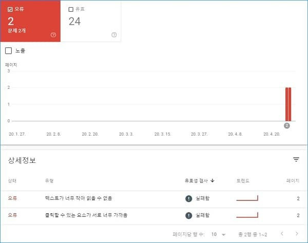 스킨 교체후 구글 콘솔의 모바일 친화성 오류 문제 해결하기
