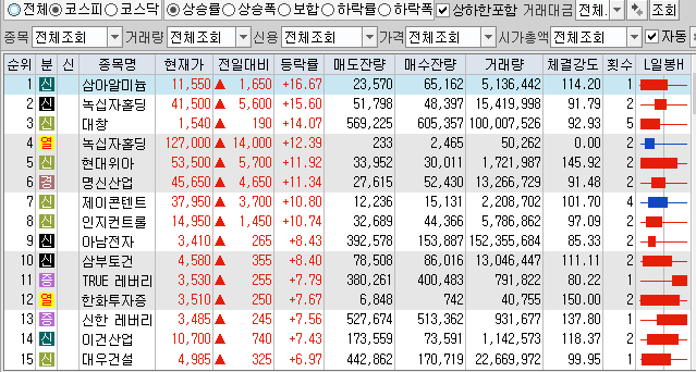 12월30일 코스피 코스닥 상한가 포함 상승률 상위 종목 TOP 100
