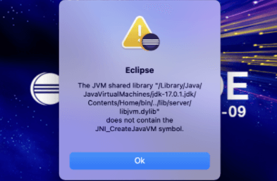 맥에서 이클립스 실행안됨 does not contain the JNI_CreateJavaVM