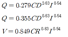 상하수도 119회 2교시 문제 2. 원형관에서의 평균유속공식인 Hazen-Williams 공식을 이용하여 유량 Q = k C D a I b 로 나타낼 때, 이 식에서의 k, a, b 값을 구하시오.