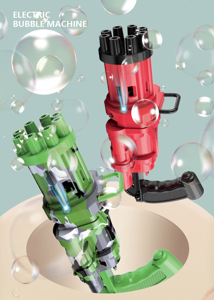 개틀링 어린이 자동 장난감 총, 여름 비누 물 거품 기계, 2-in-1 전기 거품 기계, 어린이 선물 장난감
