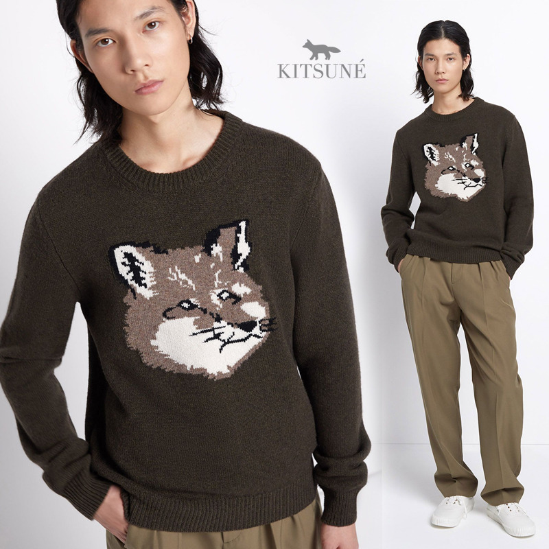 메종키츠네 20FW FOX HEAD 램스울 피케 니트 KHK