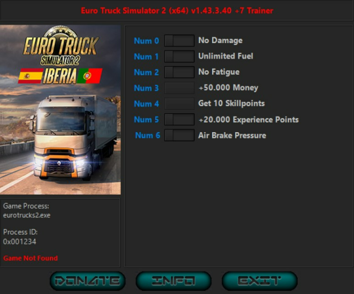 [트레이너] 한글판 유로 트럭 시뮬레이터2 영문판 Euro Truck Simulator 2 v1.43.3.40 Plus 7 Trainer